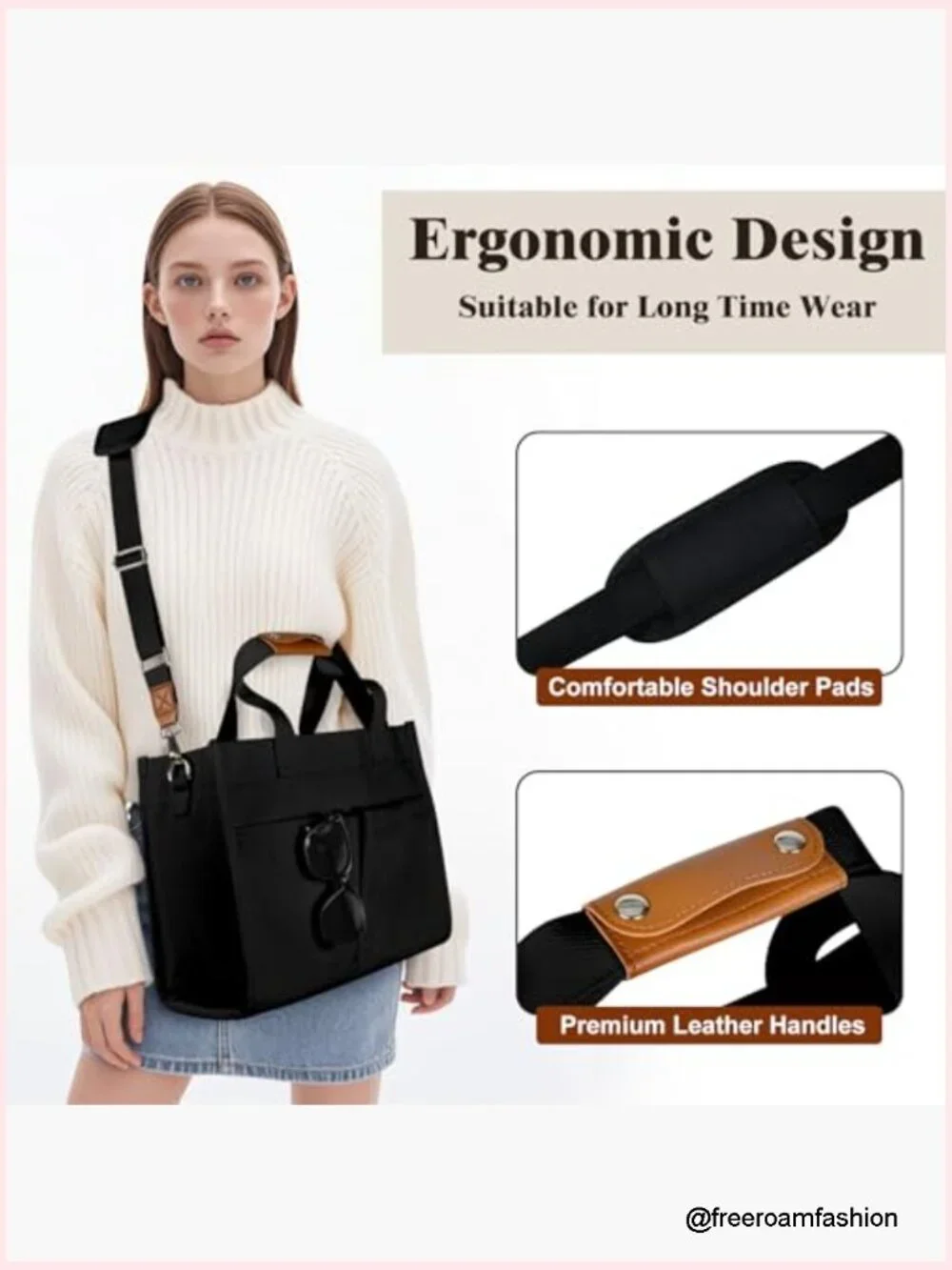 Canvas Tote Bag with Velcro Closure, Work Crossbody, Laptop Bag for Travel